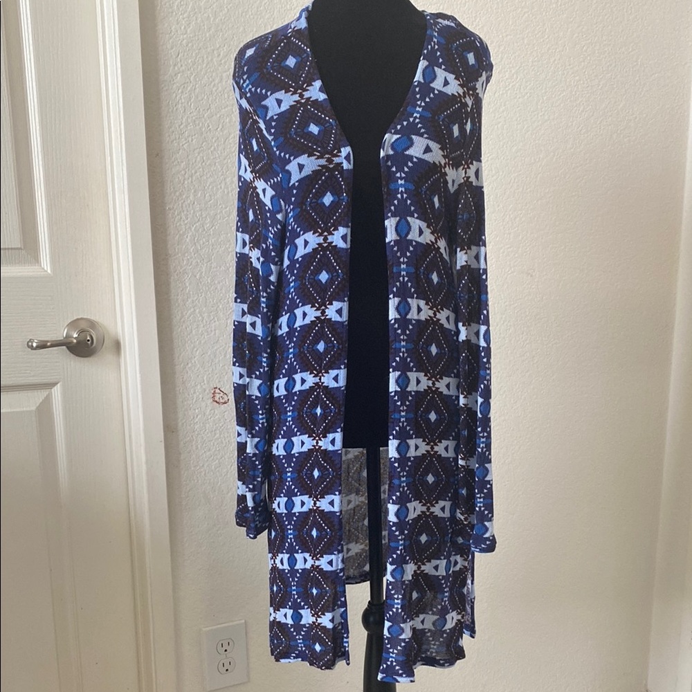 Blue Patterned Women's open Sweater